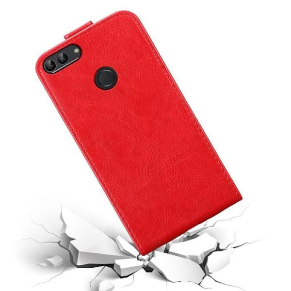 Flip-fodral - CADORABO - Huawei P SMART / Enjoy 7S - Rött konstläder - Magnetisk stängning Röd