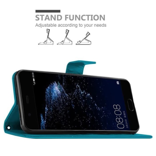 Coque för Huawei P10 - CADORABO - BLÅ FLORAL - Syntetskt läder - Ställfunktion - Fack för kort BLOMMA BLÅ