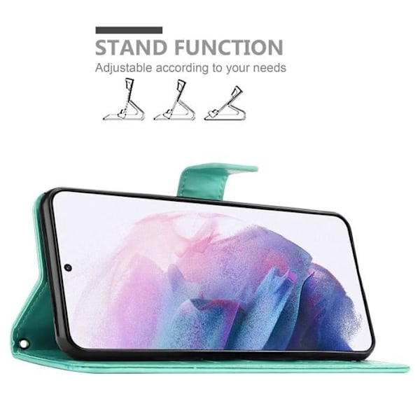 Coque - CADORABO - Samsung Galaxy S21 5G - Similicuir - Blommig - Ställfunktion Turkos