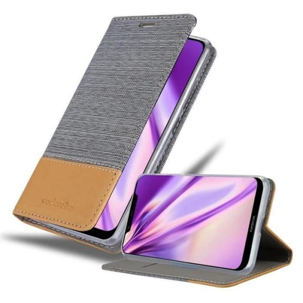 Plånboksfodral - CADORABO - Nokia 7.1 2018 PLUS - Imiterat läder - Horisontellt stativ - Kortplatser Grå