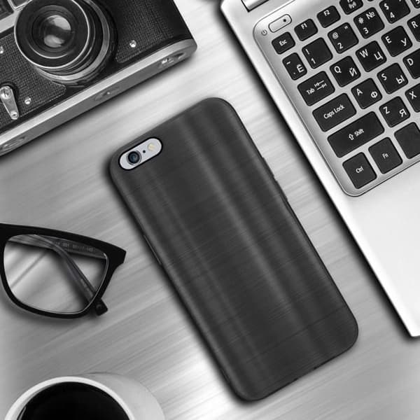 Skal för iPhone 6 PLUS / 6S PLUS Borstad Svart Kamera Skydd Svart
