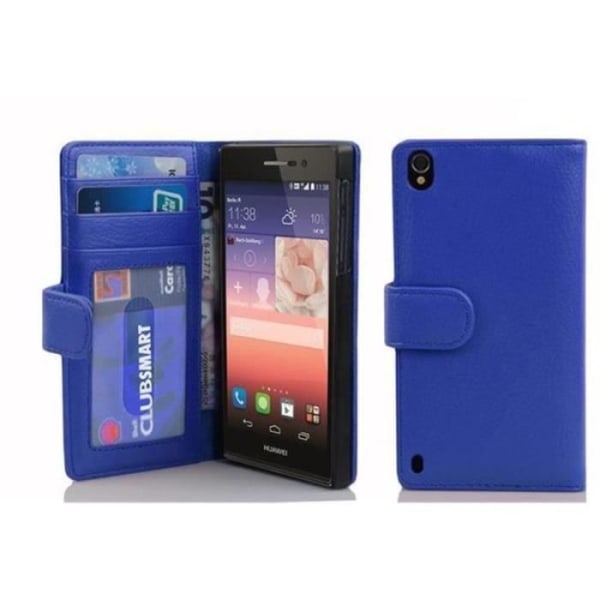 Etui Housse - CADORABO - Huawei ASCEND P7 - Syntetiskt läder - Ljusblå - 3 Fack för Kort HIMLABLÅT