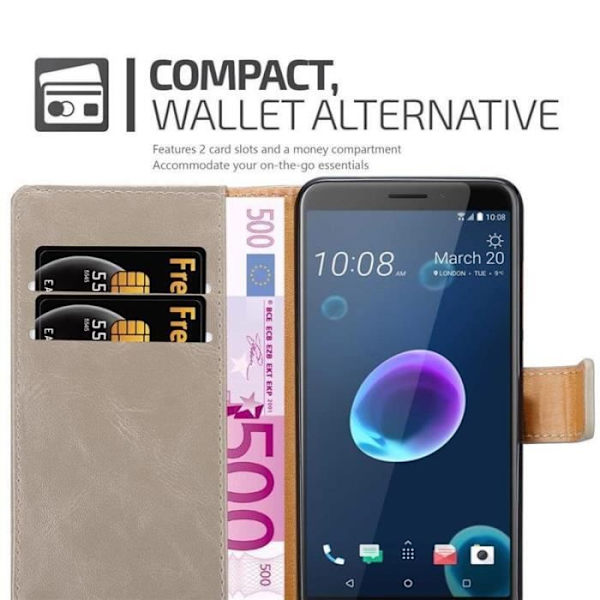 Fodral - CADORABO - HTC Desire 12 - Läderimitation - Brun - Stativfunktion kastanj