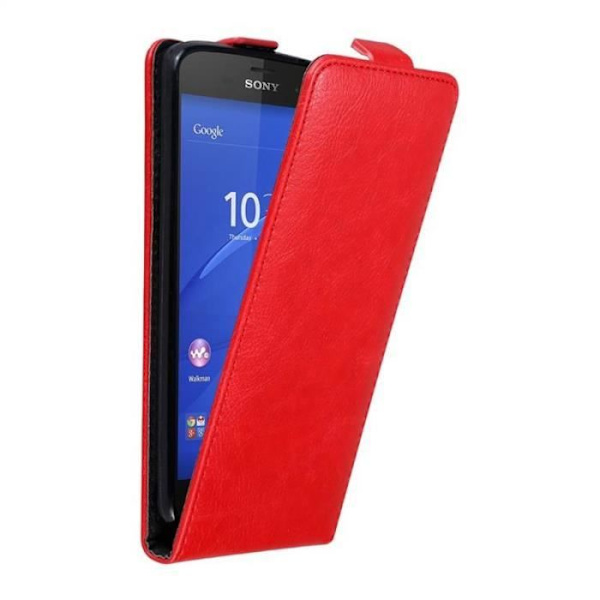 Flip-fodral - CADORABO - Sony Xperia Z3 COMPACT - Rött konstläder - Magnetisk stängning - Fullständigt skydd Röd