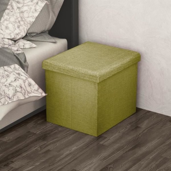 Intirilife Foldable Ottoman 38x38x38 cm i SPRING GREEN – Dekorativt linnelook Tyg Förvaringslåda Pall Bröstsits