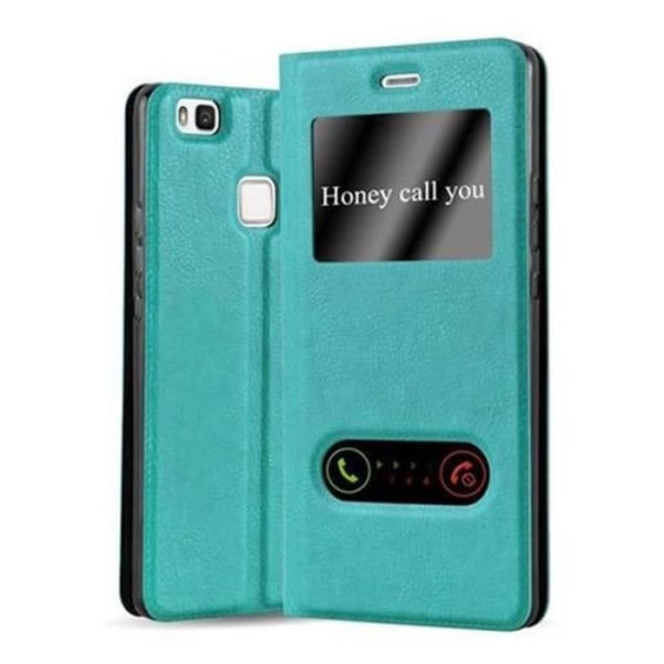 Cadorabo Huawei P9 LITE Fodral TURQUOISE MINT VIEW Magnetiskt skyddsfodral som stöder stativ och fönster