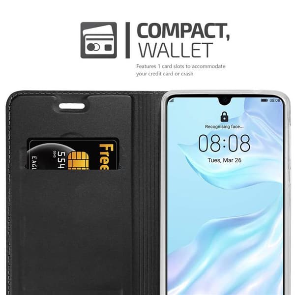 Flipfodral för Huawei P30 Klassisk Svart Plånbok Stötsäker Svart