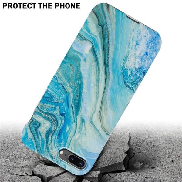 Etui för iPhone 7 PLUS / 7S PLUS / 8 PLUS Marmor Blå Grön No. 25 Etui Fodral Skydd Blå