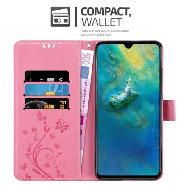 Fodral till Huawei MATE 20 - CADORABO - Blommönster - Imiterat läder - Stativfunktion - 3 kortplatser Rosa