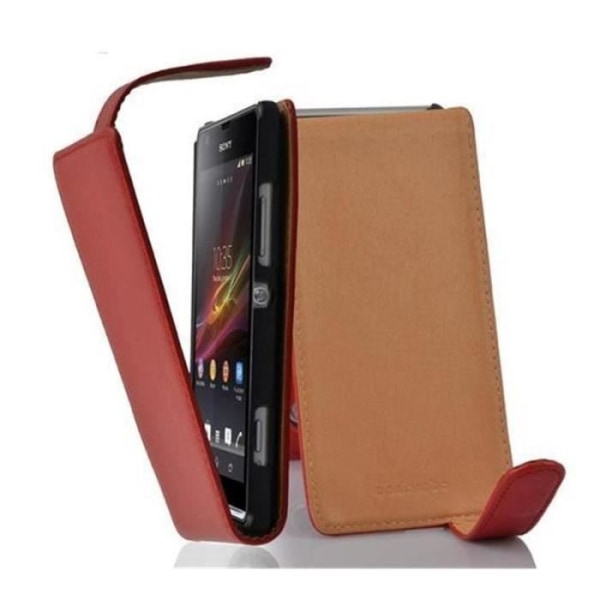 Cadorabo Sony Xperia SP DESIGN FLIP-stil Fodral Skal i konstläder Struktur KÖRSBÄRSRÖD
