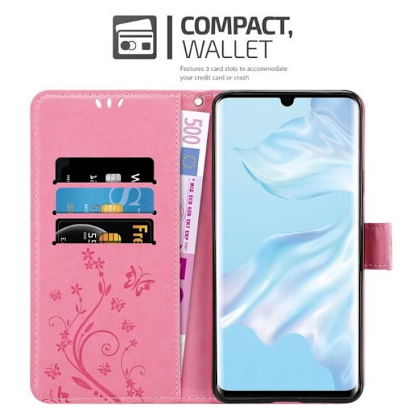 Fodral till Huawei P30 PRO - CADORABO - Blommönster - Imiterat läder - 3 kortplatser - Halvstyvt Rosa