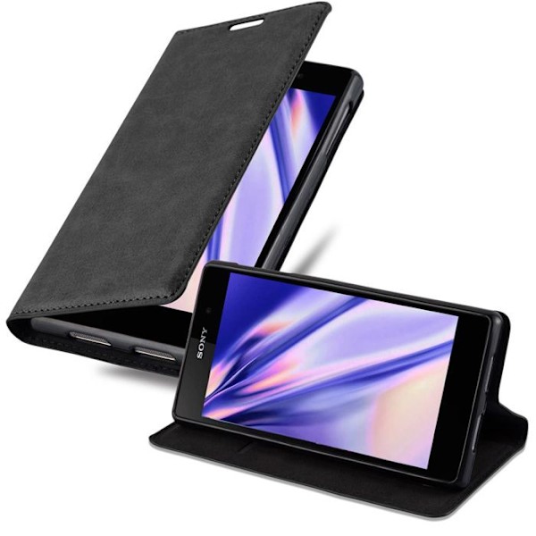 Coque för Sony Xperia Z1 Fodral i NATTSVART Etui Skydd Plånbok Wallet Svart
