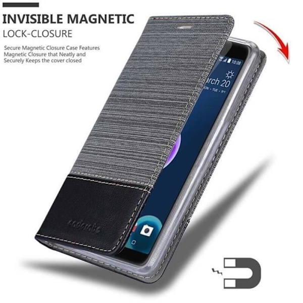 Cadorabo Fodral till HTC Desire 12 i GRÅ SVART - Skyddsfodral med magnetlås, horisontellt stativ och kortplats - MÖRKGRÅ
