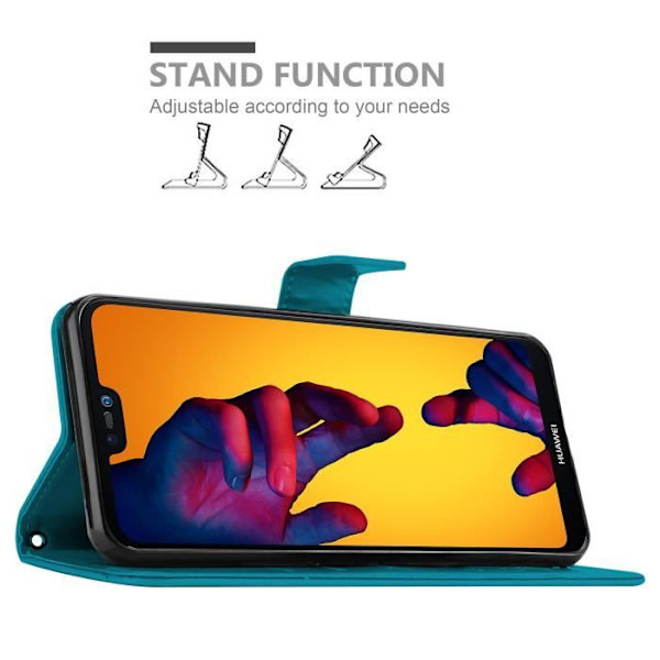 Coque - CADORABO - Huawei P20 LITE 2018 / NOVA 3E - Similicuir - Blomster - Ställfunktion Blå