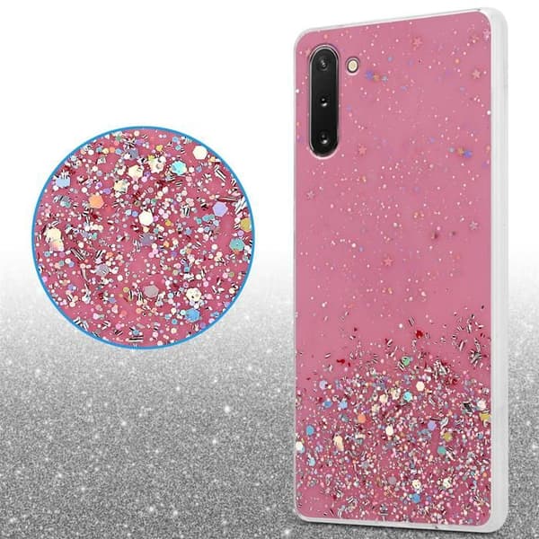 Skal för Samsung Galaxy NOTE 10 Rosa med Glitter Skydd Glittrande Design Ros