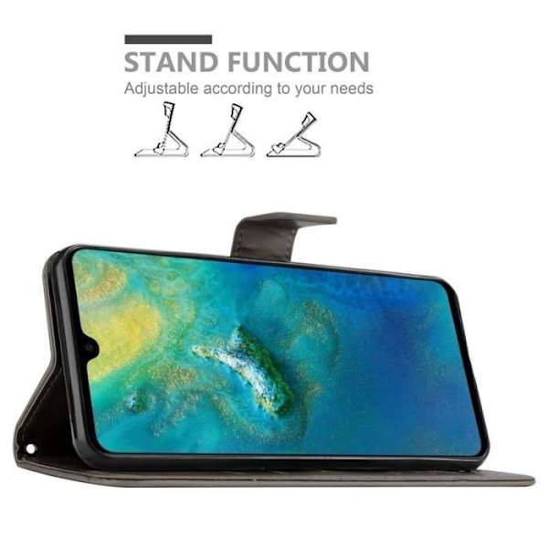 Fodral till Huawei MATE 20 - CADORABO - Blommönster - Imiterat läder - 3 kortplatser - Praktiskt stöd Grå