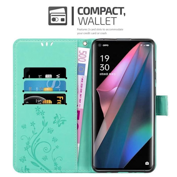 Fodral till Oppo FIND X3 PRO Fodral i TURKOS BLOMMA Fodral Fodral Skydd Blommig plånbok Blommig turkos
