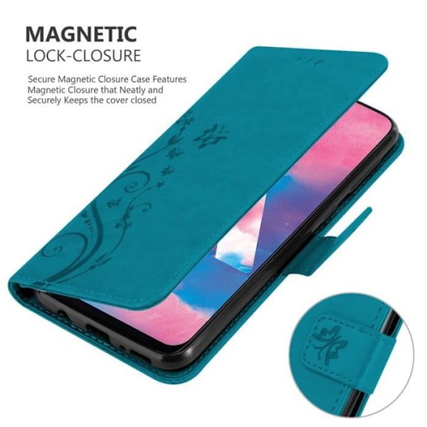 Fodral till Samsung Galaxy M30 - CADORABO - Blommönster - Imiterat läder - 3 kortplatser - Praktiskt stöd Blå