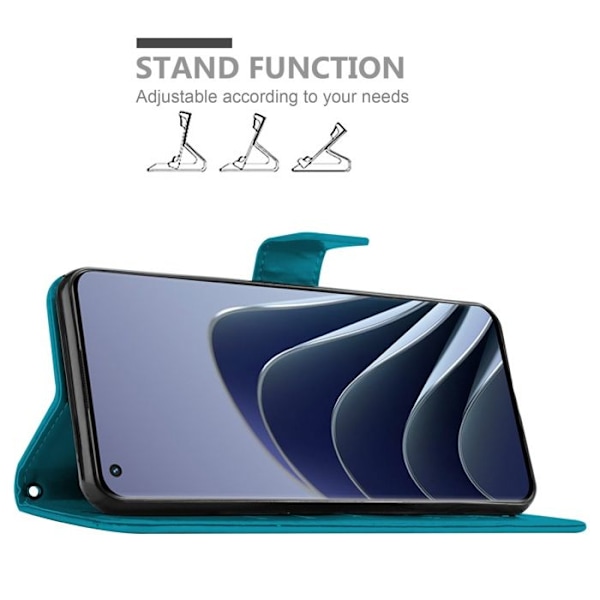Coque för OnePlus 10 PRO 5G Fodral i BLÅ BLOMMÖNSTER Etui Case Cover Skydd Blommig Plånbok Wallet Blå