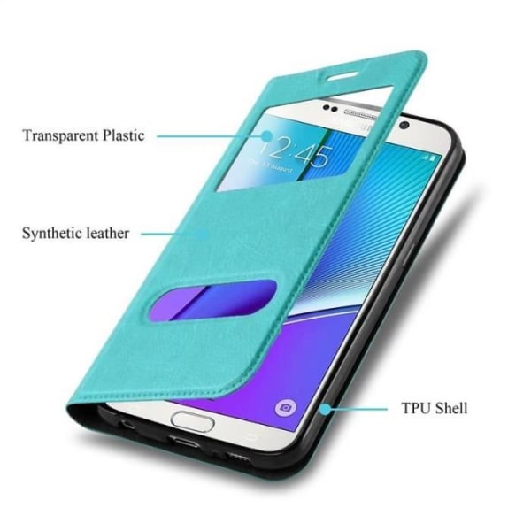 Cadorabo Fodral för Samsung Galaxy NOTE 5 i MINT TURKOS – Skyddsfodral med horisontellt stativ och två fönster – Visa