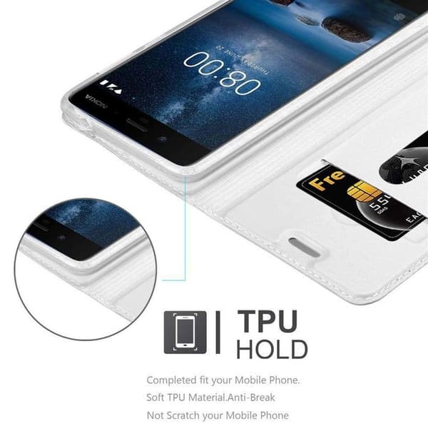 Fodral med lock för Nokia 8 2017 Etui i KLASSISK SILVER Skyddande Plånbok KLASSIG ARGENT