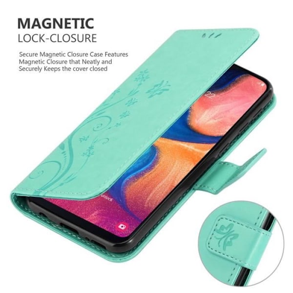 Coque - CADORABO - Samsung Galaxy A20e - Blommig - Similläder - Ställfunktion Grön