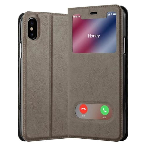 Fodral till Apple iPhone XS MAX - CADORABO - Brun - Imiterat läder - Magnetisk stängning - Dubbelfönster kastanj