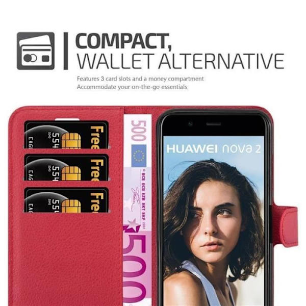 Huawei NOVA 2 fodral i CHERRY RED från Cadorabo komplett skyddsfodral med flip flik och praktiskt horisontellt stativ i