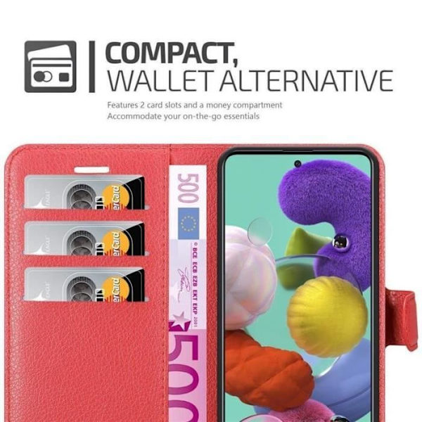Fodral - CADORABO - Samsung Galaxy A51 5G - Läderimitation - Röd - Stativfunktion Röd