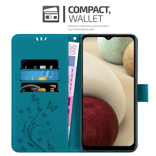 Fodral till Samsung Galaxy A12 / M12 Fodral i BLÅBLOMMAT Etui Fodral Skydd Blommig plånbok BLOMMA BLÅ