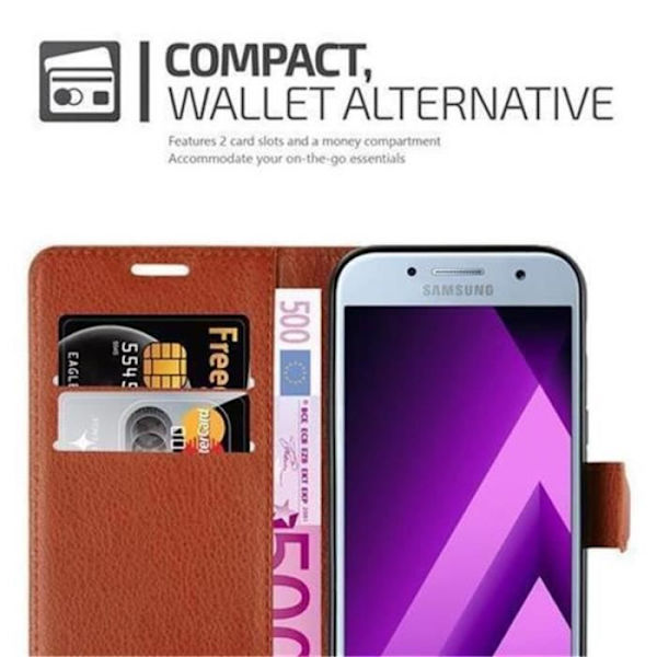 Cadorabo Fodral Samsung Galaxy A3 2017 BRUN Fodral Fodral Heltäckande Magnetskydd stöder kortplats för stativ