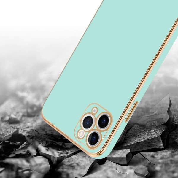 iPhone 11 PRO MAX Fodral Glansig Mintgrön - Guld med skydd för kamera Grön