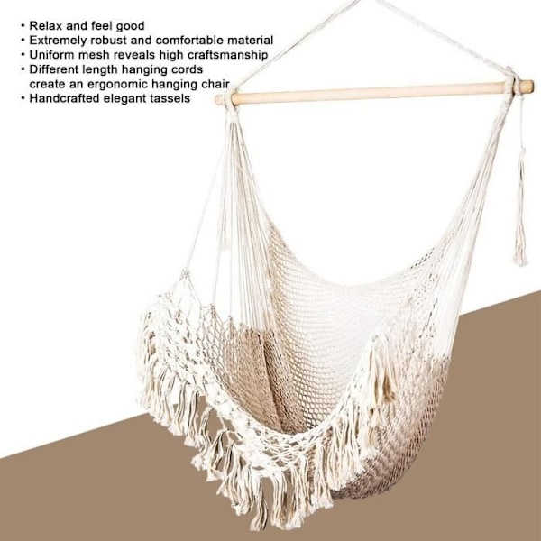 Hängande stol - INTIRILIFE - Mackramé bomull - Beige - Avkoppling Beige
