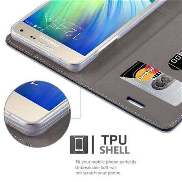 Samsung Galaxy A5 2015 (5) i MÖRKBLÅBRUNT från Cadorabo (TYG-LEATHERETTE Design) Fullt skyddsfodral med flipskydd