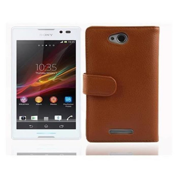 Cadorabo Coque Sony Xperia C < STRUCTURE Fodral Etui Case Skydd Magnetisk och kortficka NÖTBRUN