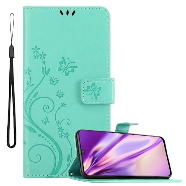 Fodral till Samsung Galaxy M30 - CADORABO - Blommönster - Imiterat läder - Stativfunktion - 3 kortplatser Grön