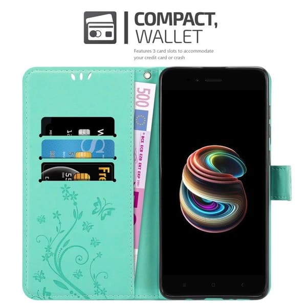Fodral med lock för Xiaomi Mi A1 / Mi 5X Turquoise Blommig Design Skydd Plånbok Blå