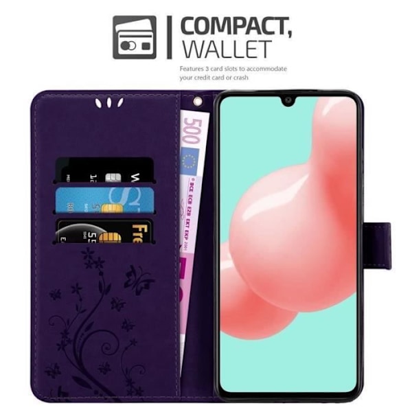 Coque - CADORABO - Samsung Galaxy A41 - Similicuir Floral - Magnetisk Stängning - Ställfunktion Lila
