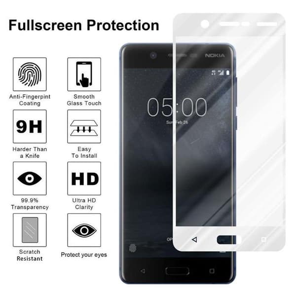 Helt härdat skärmskydd för Nokia 5.1 Vit