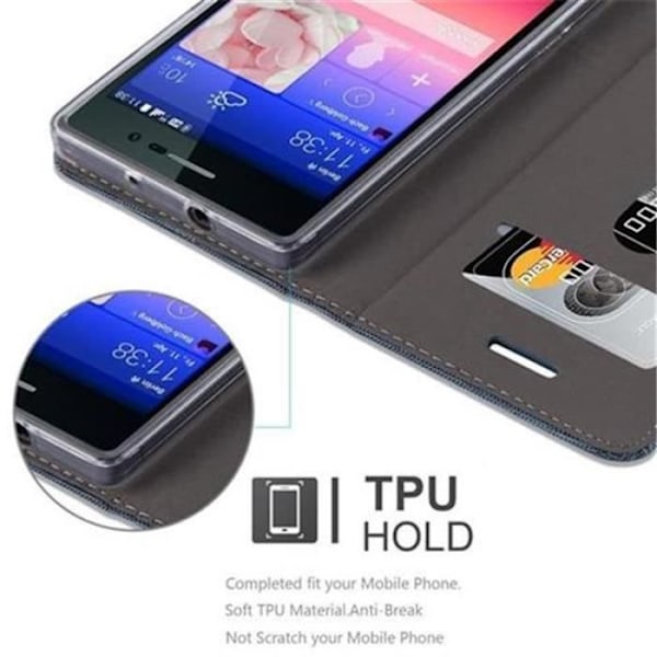 Coque Huawei P7 - CADORABO - Design TISSUE-SIMILICUIR - Mörkblå - Flexibel - Magnetisk Mörkblå