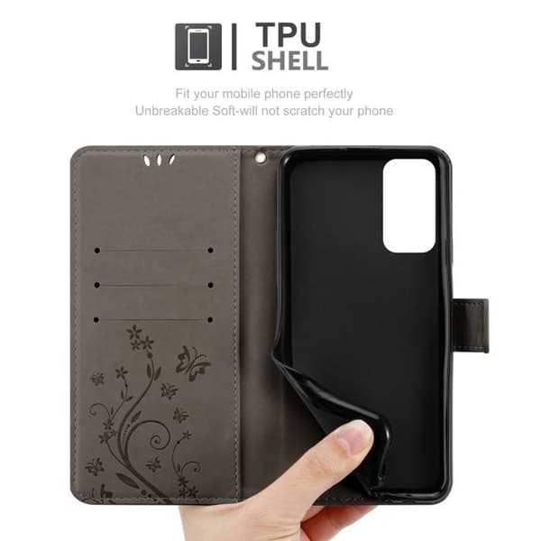 Fodral med lock för Samsung Galaxy M23 5G Etui i GRÅ BLOMMÖNSTER Skydd Design Blommig Plånbok Grå