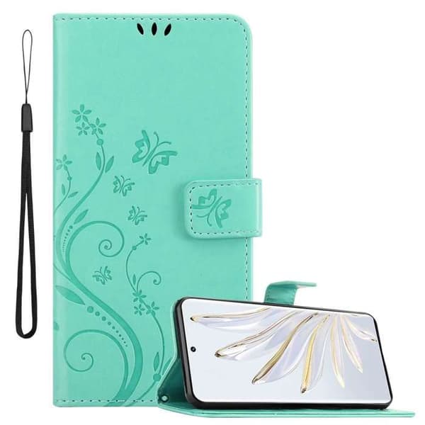 Fodral med lock för Honor 70, Turkos Blommönster, Skyddande Design, Plånboksfodral Blå