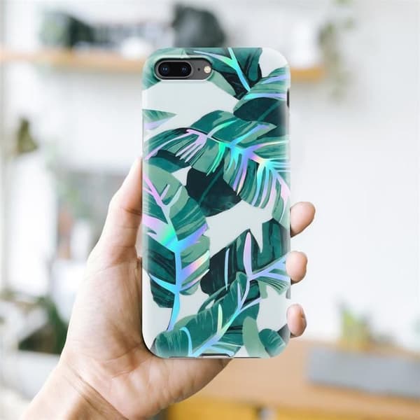 Skal för iPhone 7 PLUS / 7S PLUS / 8 PLUS i BANANBLAD Skyddande Fodral med Blommönster Vit