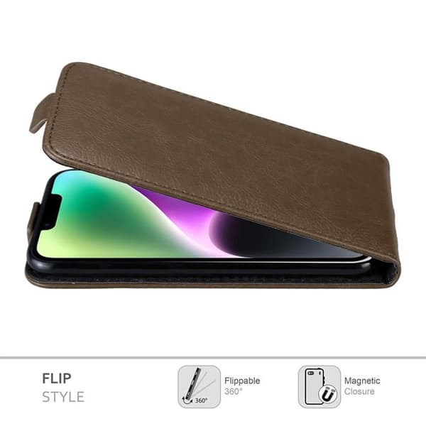 Etui för iPhone 14 Flip Case i MÖRK BRUN Skydd