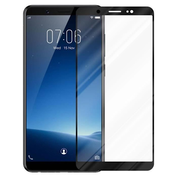 Skyddsfilm - CADORABO - Vivo V7 - Härdat glas - Full täckning - Reptålig TRANSP, SVART