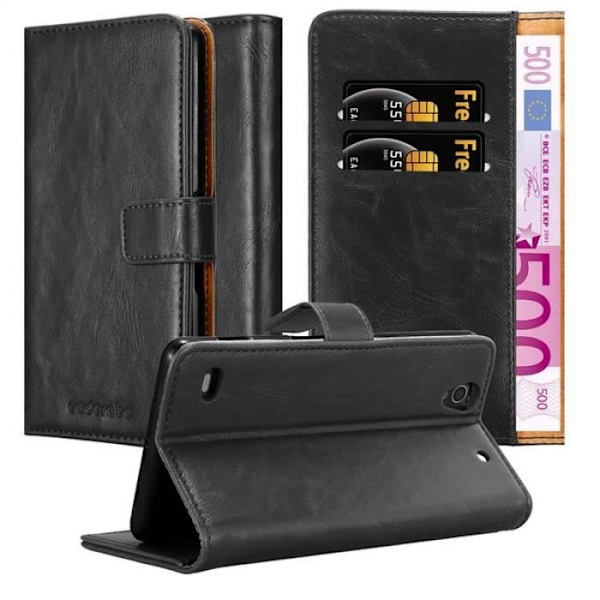 Fodral - CADORABO - Sony Xperia C4 - Svart konstläder - Stativfunktion - Kortfack Svart