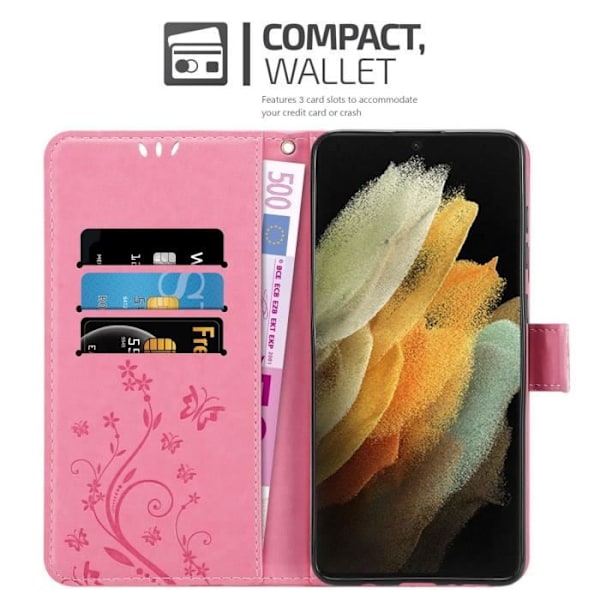 Coque för Samsung Galaxy S22 Ultra - CADORABO - Blomster Etui - Simili-läder - Ställfunktion - Fullständigt skydd Rosa blommig