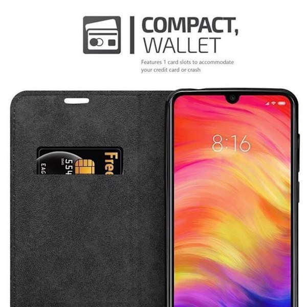Fodral för Xiaomi RedMi NOTE 7 Skal i SVART NATT Etui Skydd Plånbok Wallet Svart