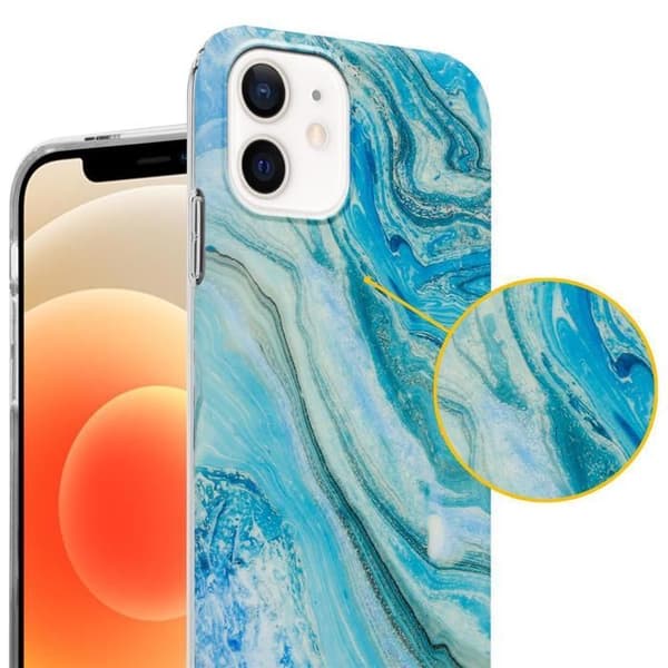 Skal för iPhone 12 PRO MAX i Blågrön Marmor Nr. 25 Skyddsetui Blå