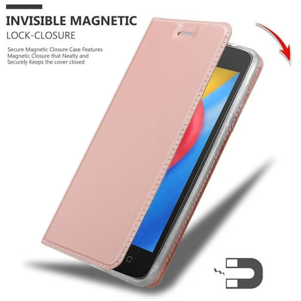 Cadorabo Fodral för Motorola MOTO C PLUS i CLASSY ROSÉ GOLD skyddsöverdrag med magnetlås, horisontellt stativ och spår